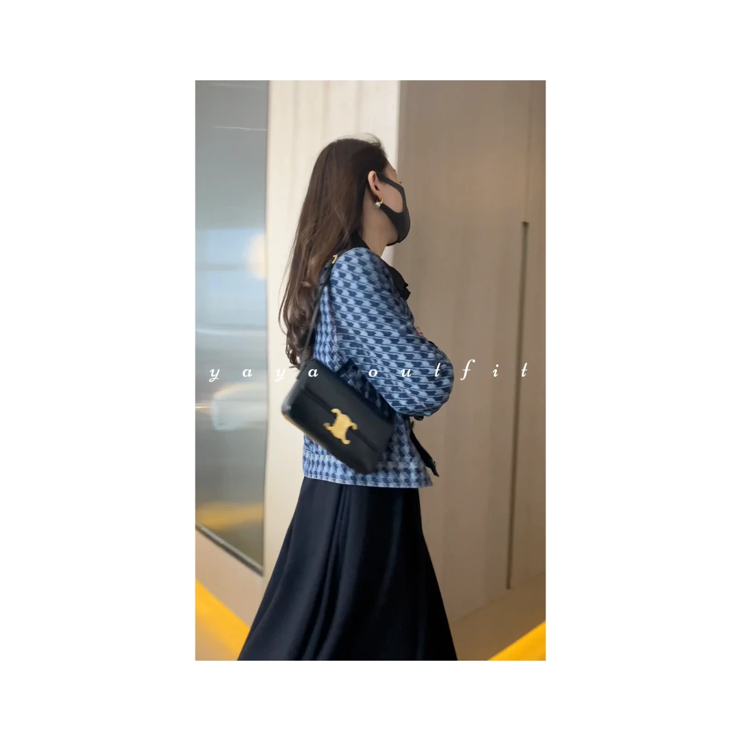 【牙牙心选】欧货轻奢千鸟格外套气质休闲提花翻领拼接牛仔上衣75