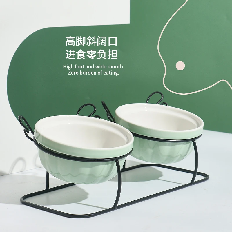 猫碗陶瓷双碗斜口幼猫喝水碗食盆可爱保护颈椎防打翻猫饭碗猫粮碗