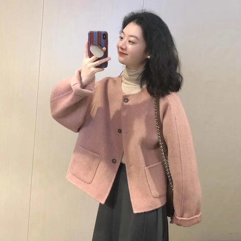 FAVMARTHA小香风粉色短款外套女秋冬2023新款爆款高级感小个子韩