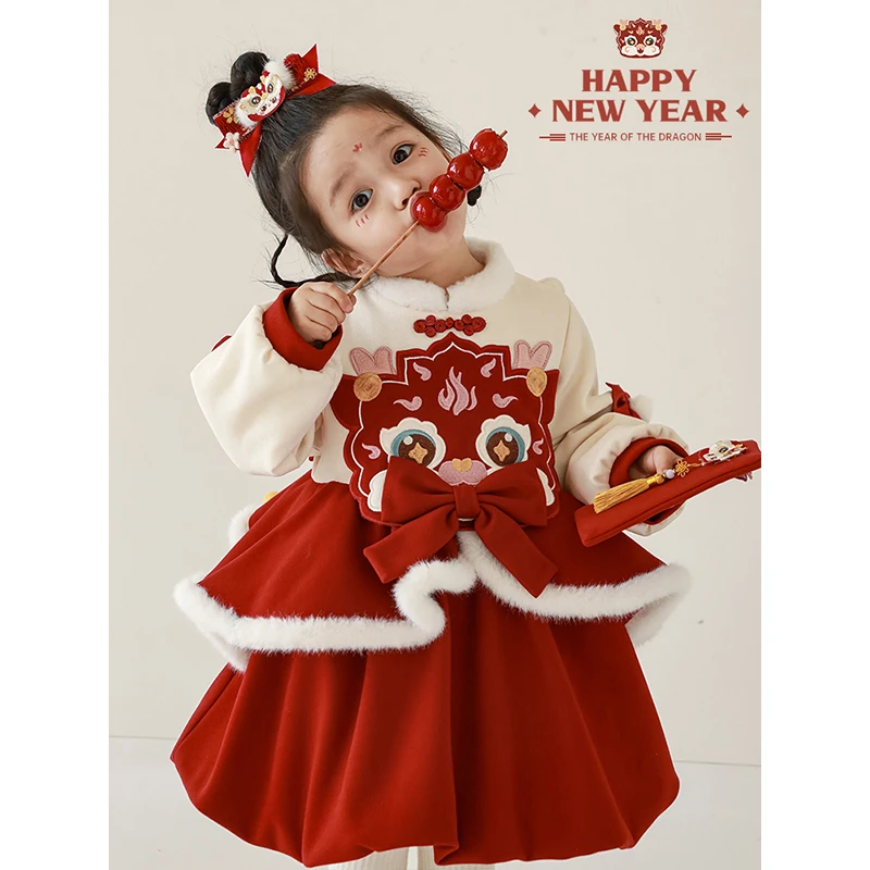 幼悠{龙重登场}儿童拜年服秋冬中国风女童喜庆冬季年服外套 D3159