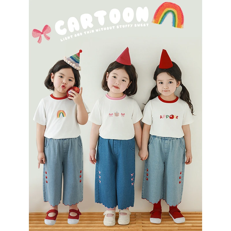 幼悠夏二波儿童时尚洋气上衣女童夏季纯色百搭休闲短款T恤 X4446