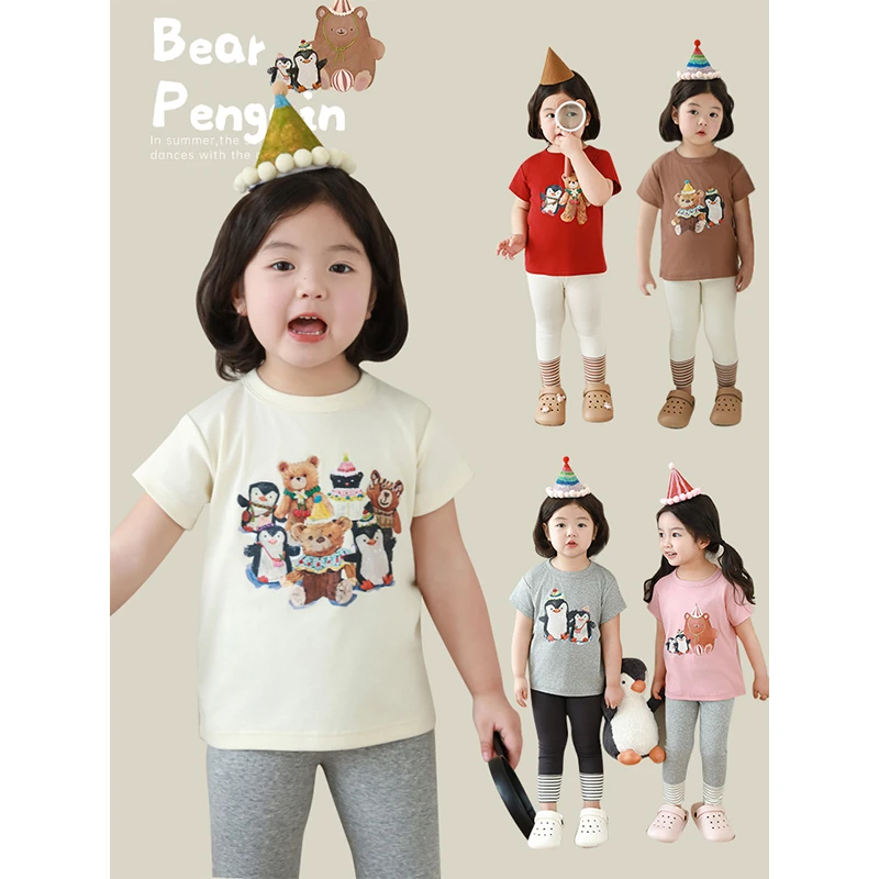 【幼悠】夏二波儿童时尚洋气上衣女童中长款印花长袖T恤 潮 X4370