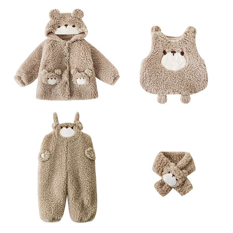 清 幼悠{海蒂熊}儿童小熊马甲加绒保暖冬季外套洋气宝宝D3175