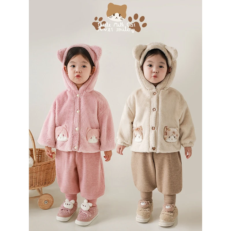 幼悠儿童秋冬季保暖上衣可爱俏皮百搭洋气女童猫猫三色外套 D2938