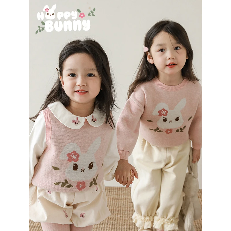 幼悠女童兔子毛衣马甲春秋季卡通洋气打底背心套头秋冬婴儿Q2898