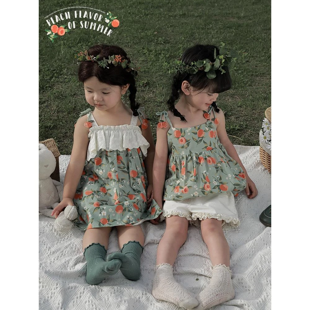 幼悠[桃气森林]吊带 娃娃衫花苞上衣复古洋气公主儿童女夏装X3950