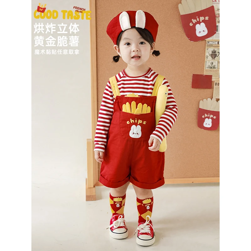 【YOEHYAUL幼悠】C2695麦铛铛春季休闲 百搭撞色薯条宝宝五分裤汉服