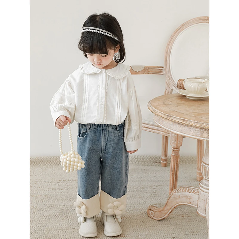 YOEHYAUL/幼悠春秋季休闲儿童女宝宝阔腿长裤洋气女童牛仔裤Q2142