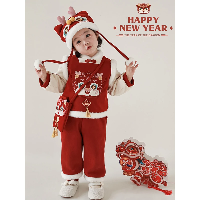 幼悠{龙迎瑞雪}儿童中国风喜庆拜年服秋冬宝宝年服外套 ZGN4716