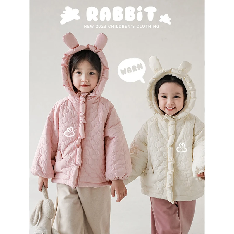 幼悠{雪兔桃矢}女童棉服连帽保暖外套冬季宝宝短款棉衣洋气D3013