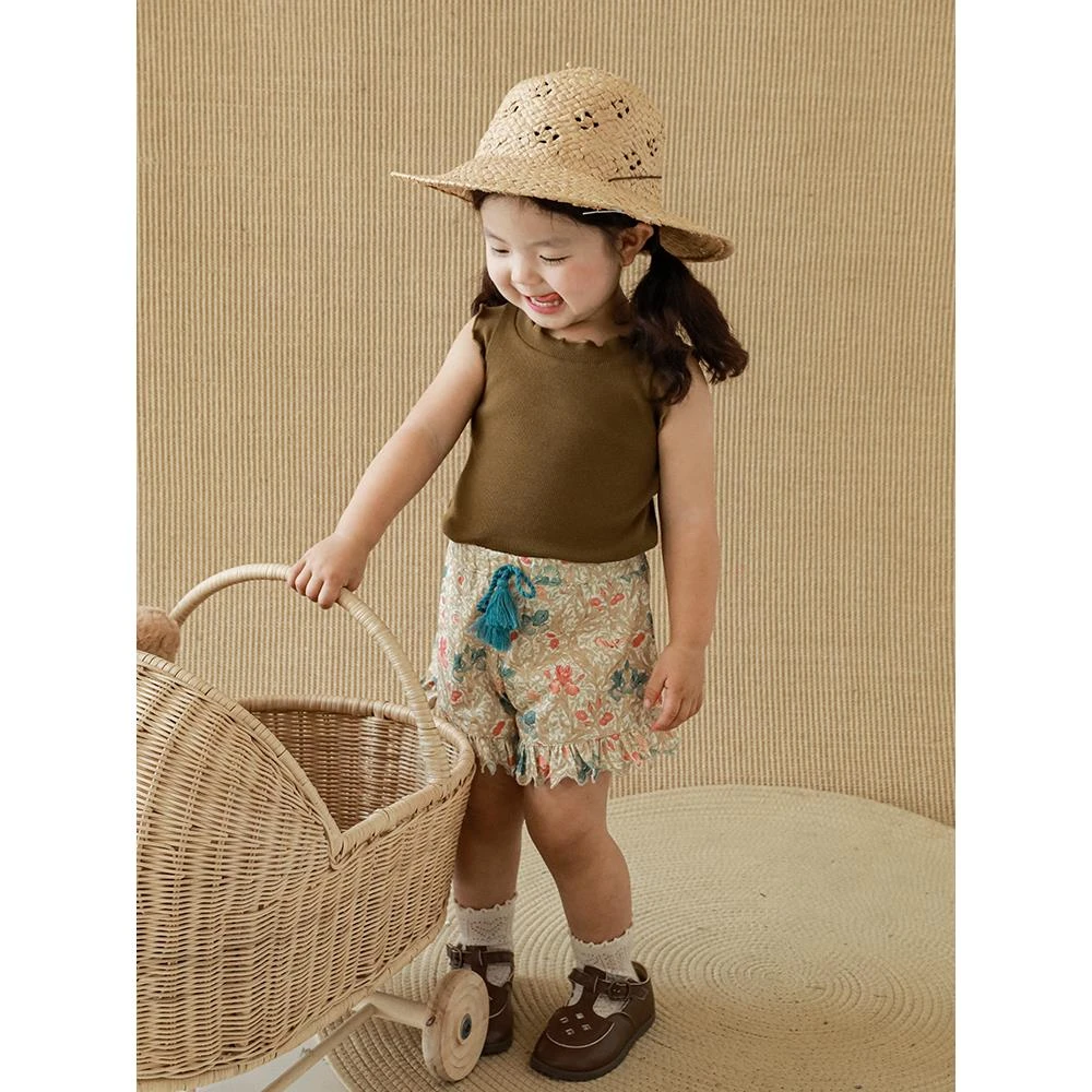 幼悠[海风轻颂]背心 薄款花边弹力纯色韩版外穿儿童女宝小衫X4044