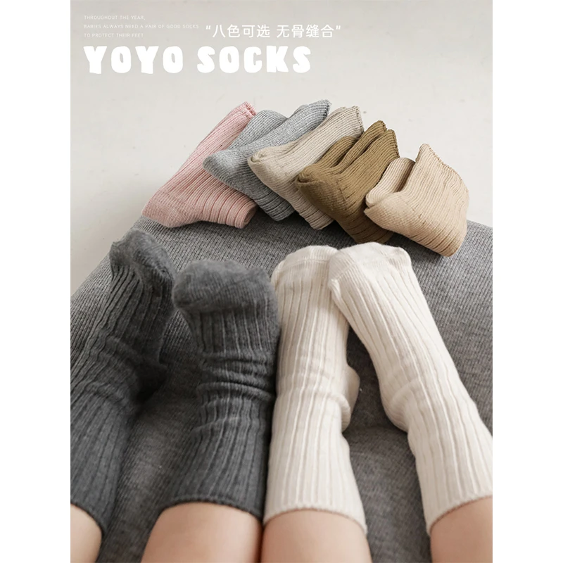 幼悠春秋季时尚百搭袜子保暖多色坑条袜秋冬简约中筒袜S1199