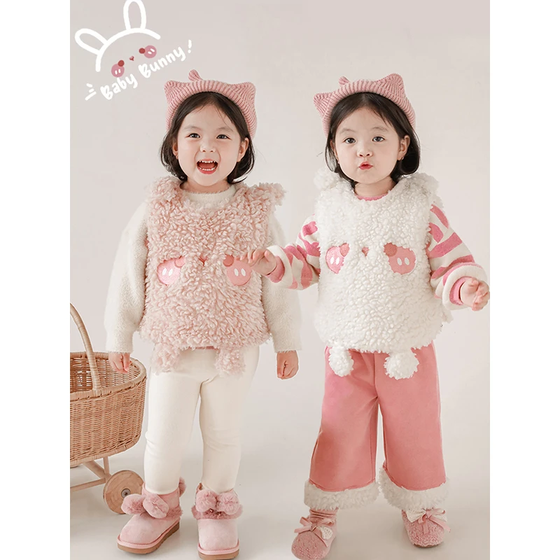 清 幼悠儿童洋气针织裤秋冬女童宝宝保暖加厚裤子长裤童装D2923