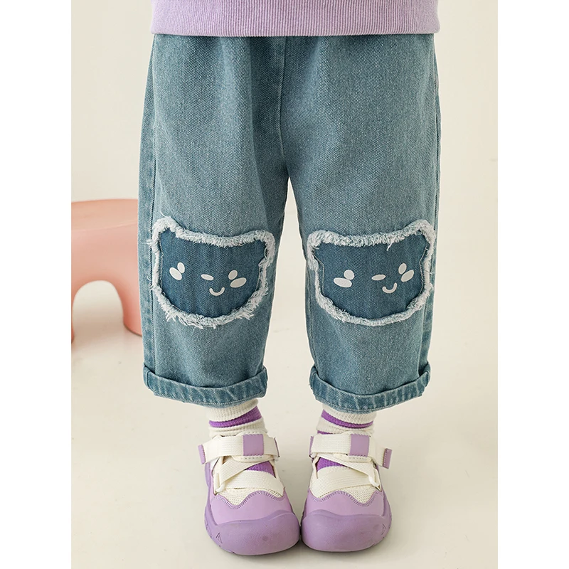 幼悠女童春秋款女孩牛仔裤休闲儿童男女宝外穿宽松直筒长裤C2669