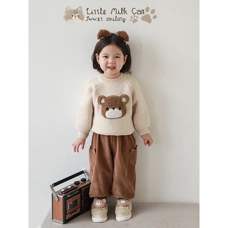 清  YOEHYAUL/幼悠儿童猫头裤灯芯绒复古冬保暖小童休闲裤子Q3291