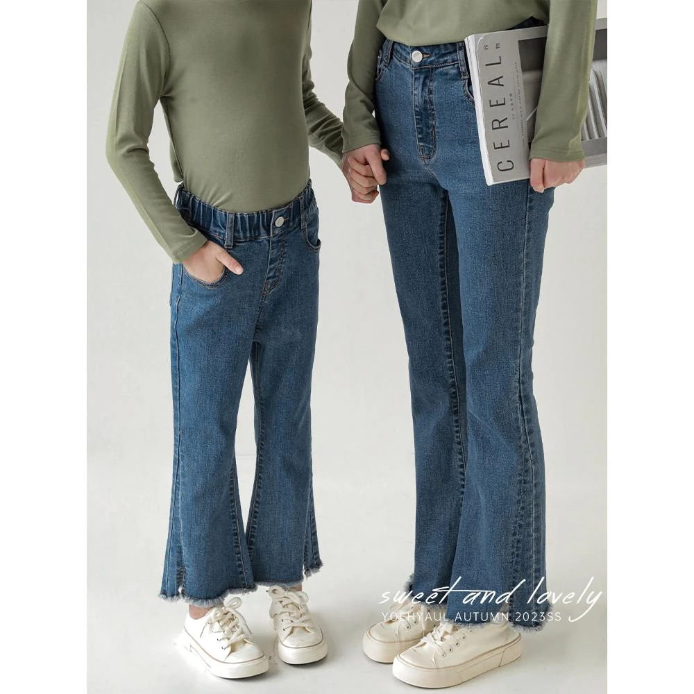 【清】幼悠秋季女童牛仔裤儿童直筒喇叭裤 Q3386