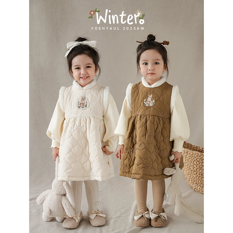 【冬月渐进】幼悠儿童秋冬季洋气保暖裙子女童复古棉衣连衣裙 D3173