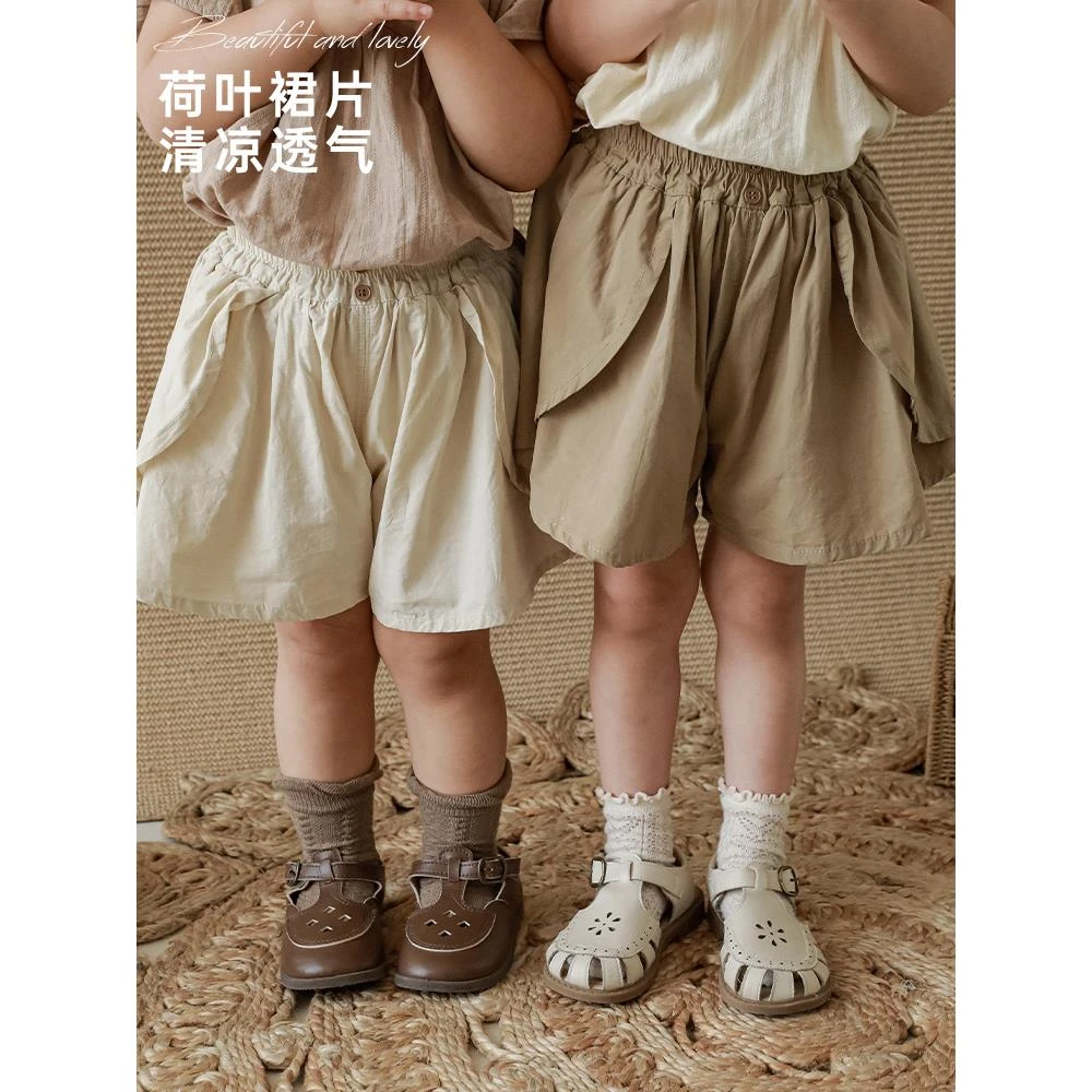 幼悠[沿途时光]宝宝休闲薄款宽松花边洋气纯色儿童女宝汉服X3986
