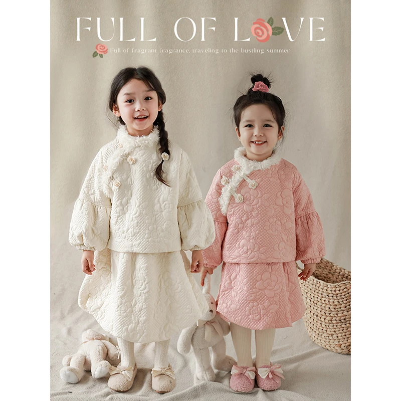 【清】幼悠女童中式套装公主拜年服保暖套装D2996 D3123