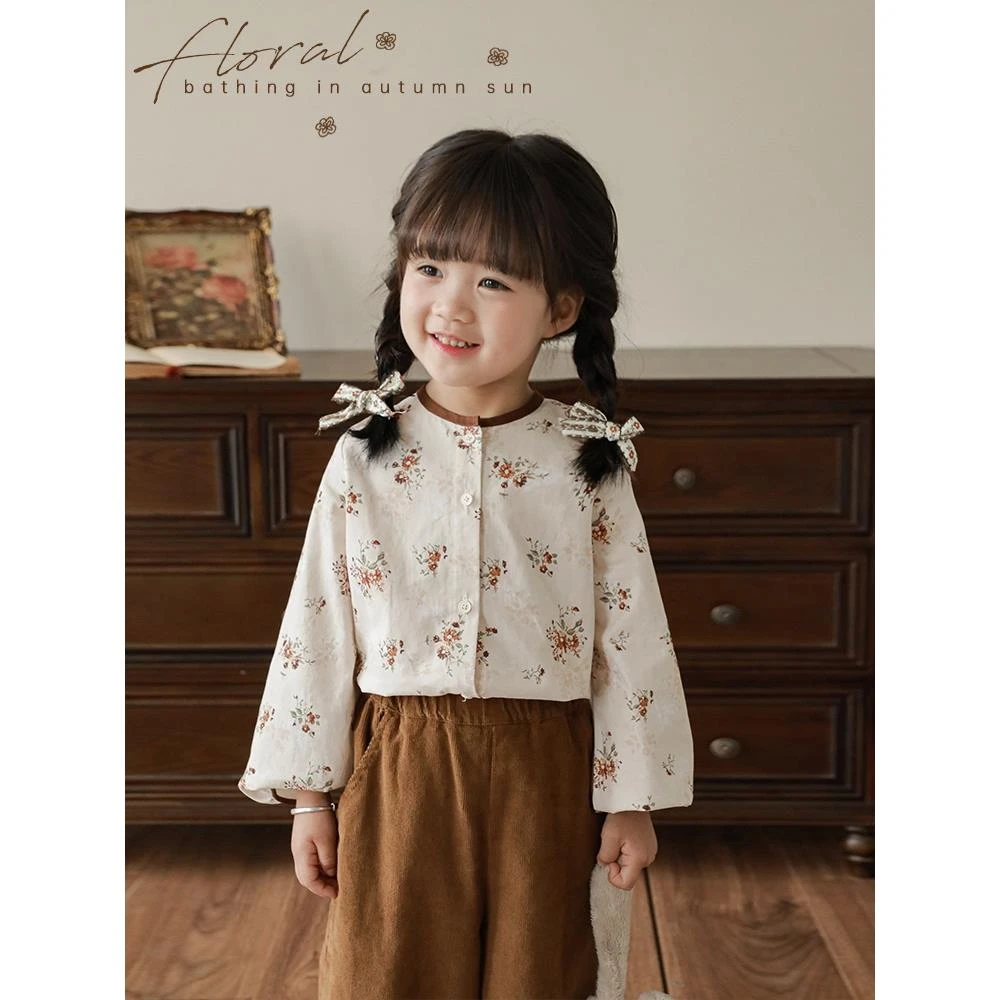 幼悠 朴园花事秋冬复古大地花园女童衬衫洋气宝宝印花上衣Q3119