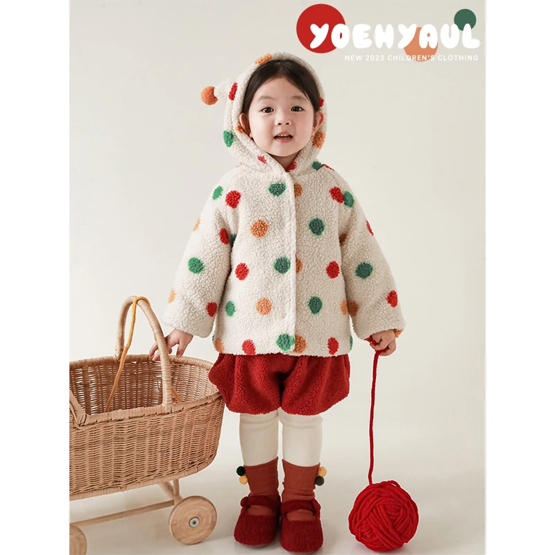 【2025秋冬清】幼悠彩点外套加绒保暖洋气针织外套秋冬童装D3114