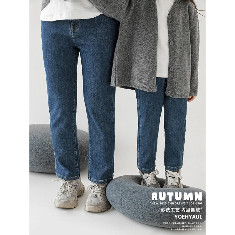 幼悠女童春秋牛仔裤亲子装休闲外穿显瘦复古高弹底Q3330 CD0689