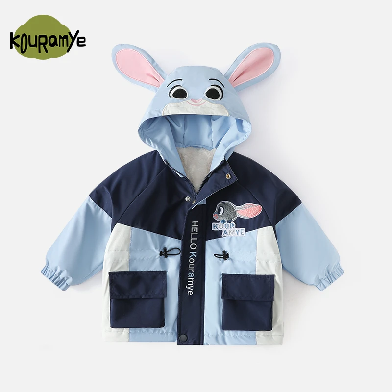 酷娃米2024年冬季新款中小男女童百搭奥特曼和兔子加绒外套20672