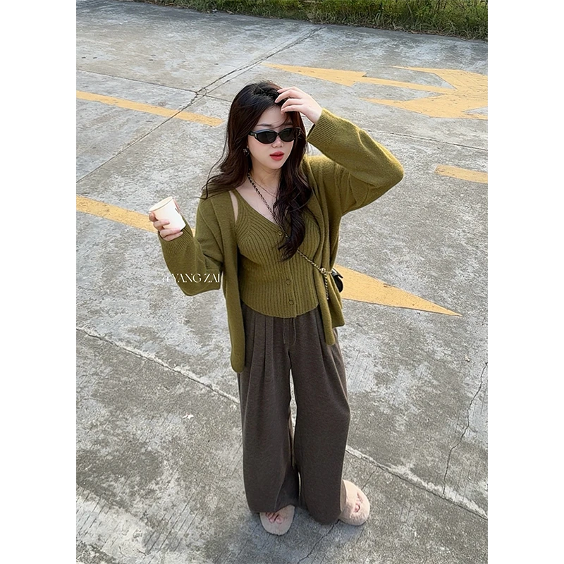 【现货】秋冬新款毛衣+裤子微胖mm显瘦三件套穿搭一整套女装10027C