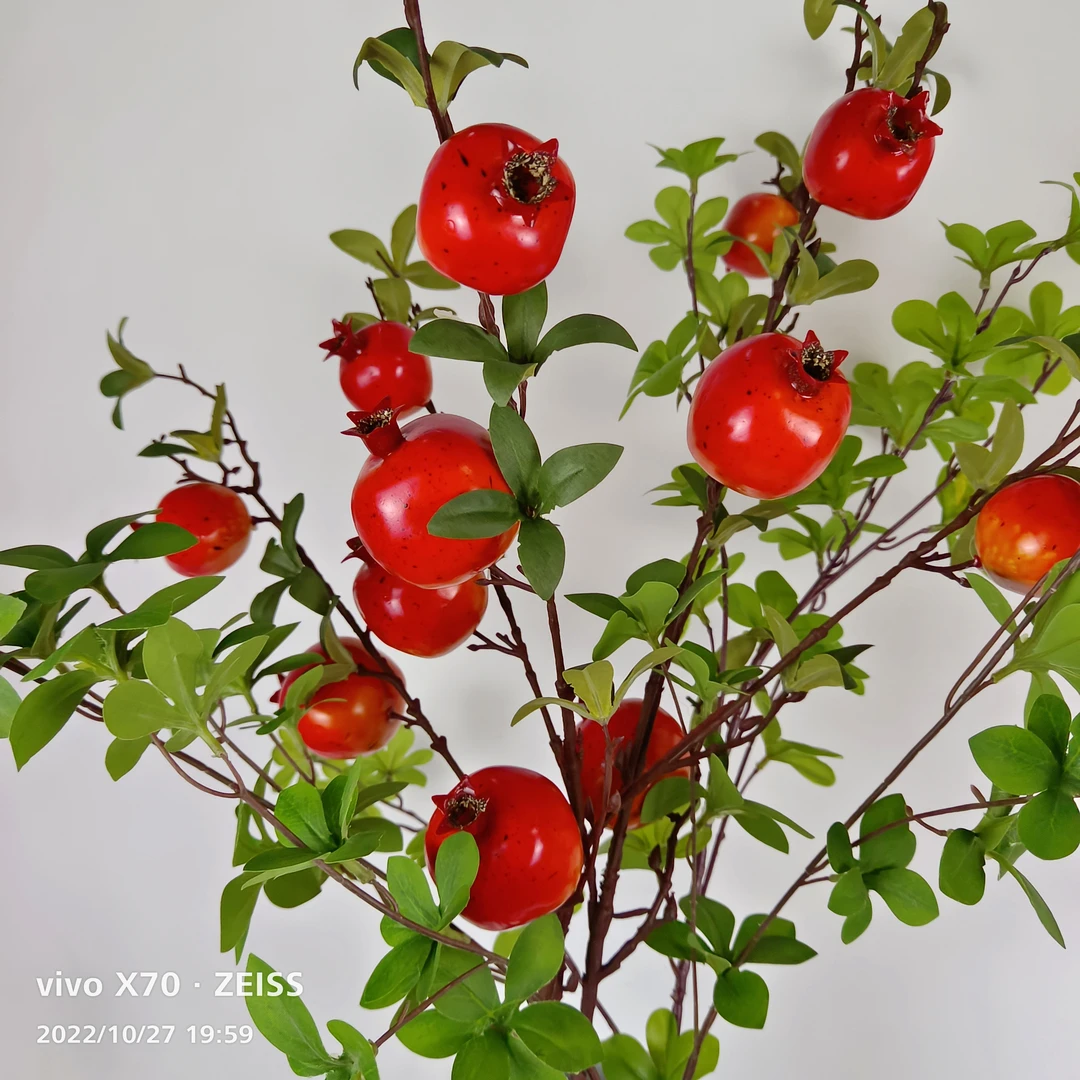 仿真大红石榴红果发财果福袋福桶家居客厅电视柜高档落地摆设装饰