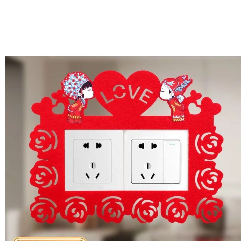 结婚开关贴装饰中式婚礼房间饰品无纺布卡通开关贴套创意婚庆用品