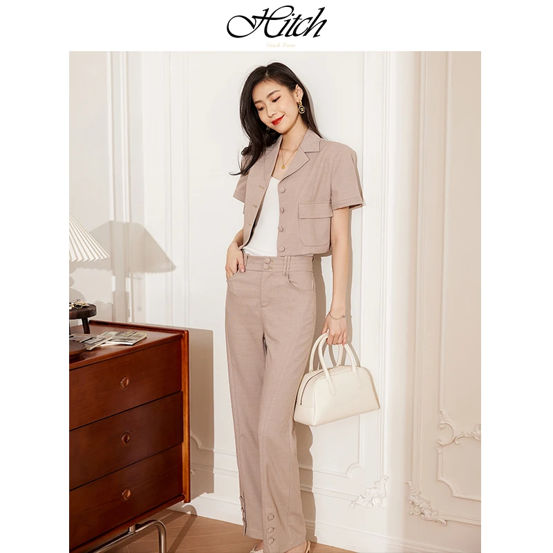 希区瑞普高级职业套装女2024夏季新款修身短袖精裁小西装T0401