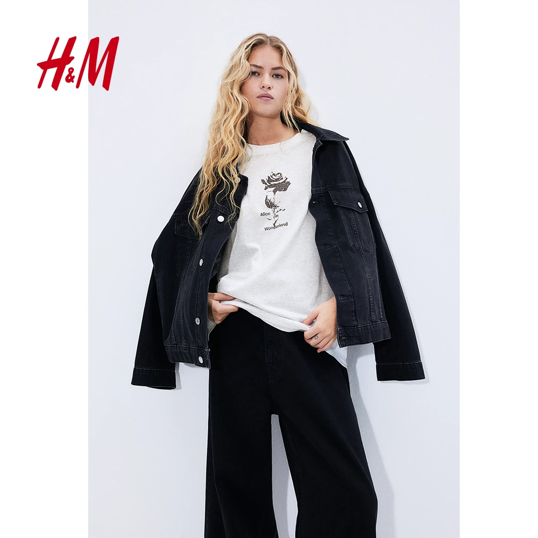 HM女装T恤夏季新款柔软时尚休闲大廓形印花短袖上衣1227727