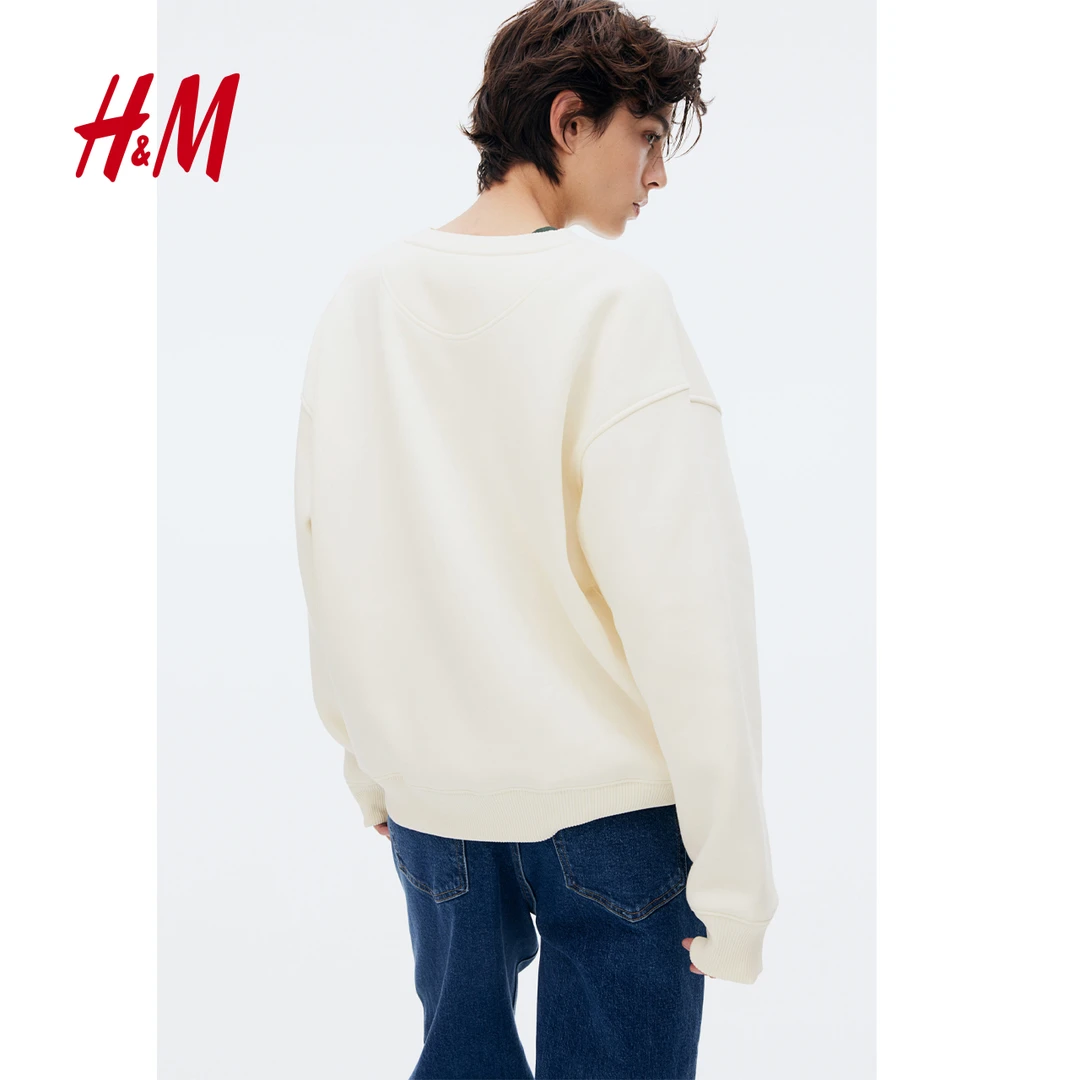 HM女装卫衣春季新款卡通印花休闲圆领宽松版落肩长袖卫衣1244785