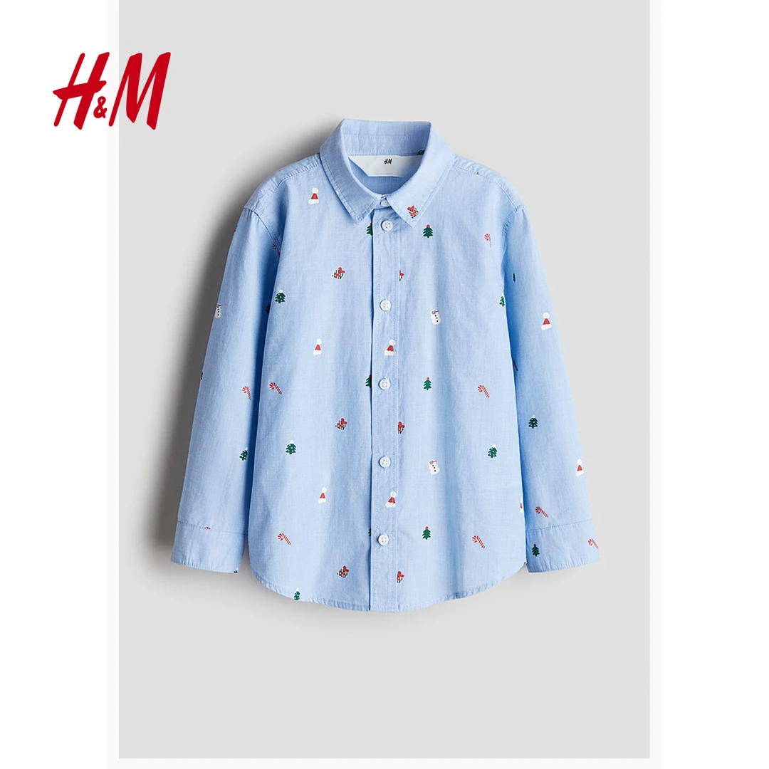 【达】HM童装男童衬衫2024秋季新款衣服儿童长袖外套上衣1209140