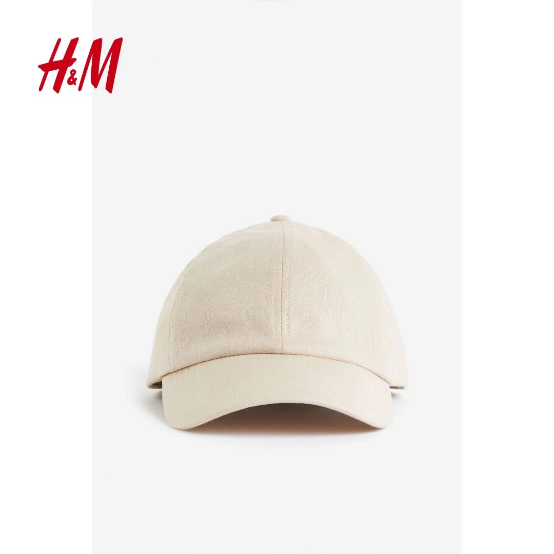HM女士服饰配件帽子亚麻休闲棉质吸汗舒适调节扣鸭舌帽1220278