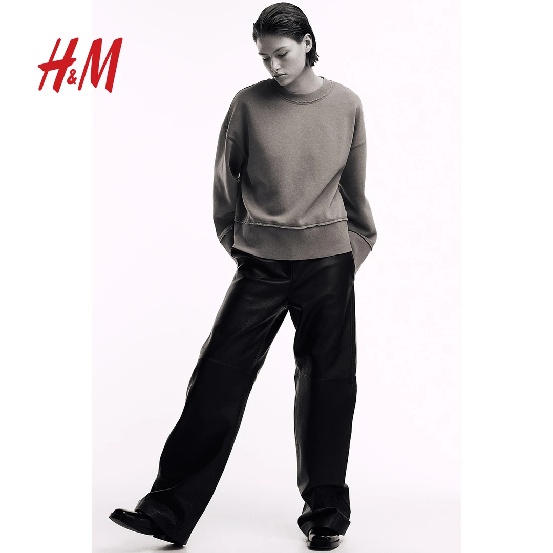 HM女装卫衣秋季复古柔软水洗大廓形简约显瘦长袖舒适上衣1175352