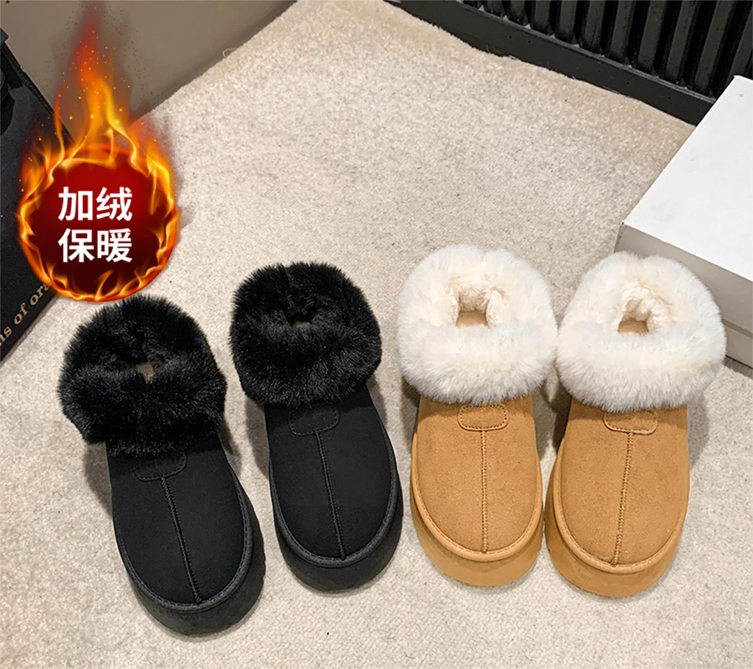 韩版雪地靴女加绒加厚加绒保暖2023新款冬季一脚蹬面包毛毛鞋
