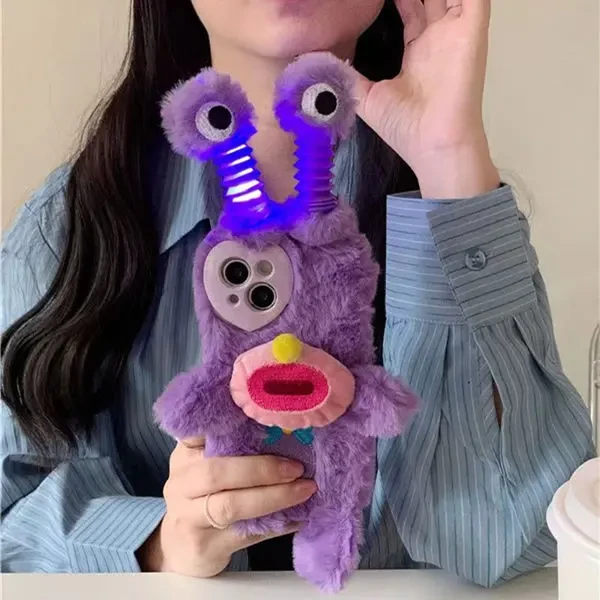 新款毛绒发光怪兽适用于苹果14手机壳15/13/12/11/xsmax14pro安卓