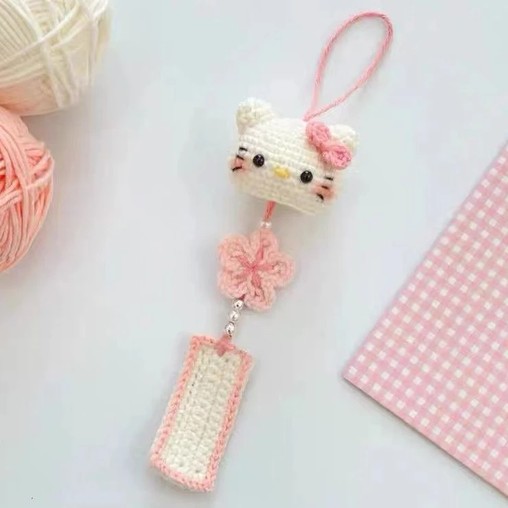 毛线手工编织kitty猫挂件钩针diy材料包针织玩偶打发时间无聊解闷