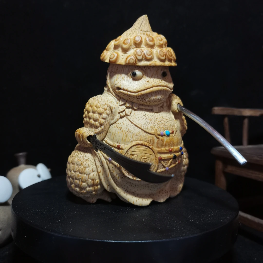 一物一拍竹根雕金蟾纯手工雕高密度老料满钉招财盘玩文玩手把件