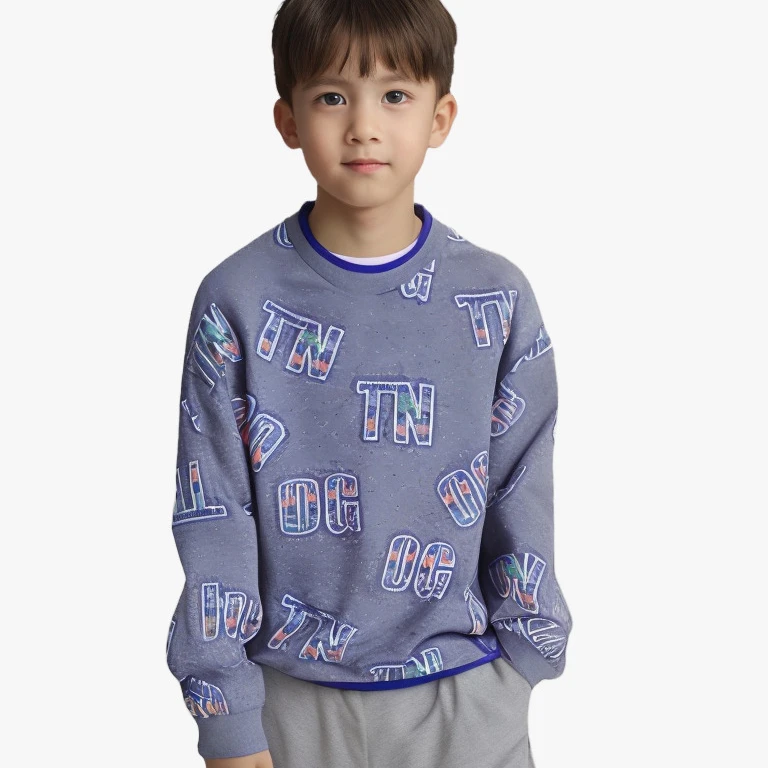 元首儿童宽松帅气时尚满印休闲圆领卫衣B21202