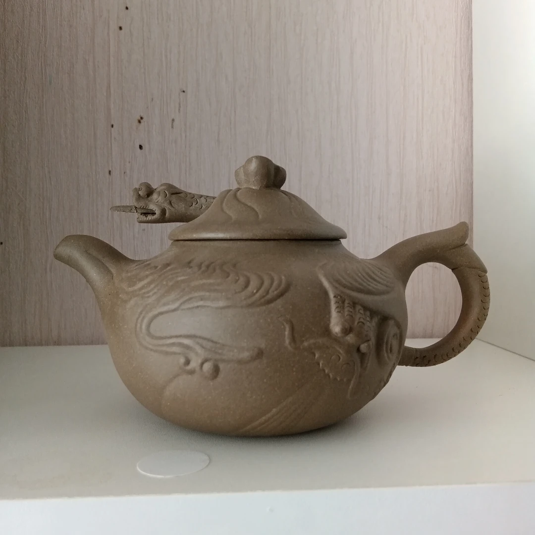 宜兴紫砂壶鱼化龙紫砂壶全手工老壶圆壶青灰泥手制纯手工 手捏