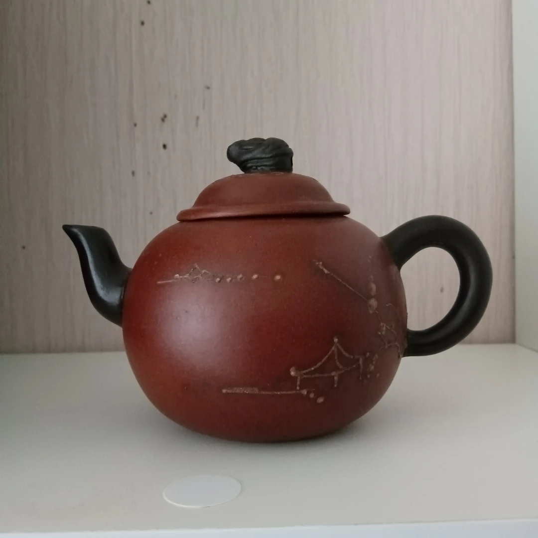 宜兴紫砂壶红泥水平壶紫砂壶泥绘紫砂壶清水泥手制宫灯纯手工精美