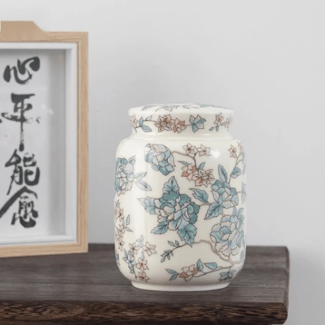 山茶花高档陶瓷茶叶罐密封罐储物罐家用摆件一罐多用