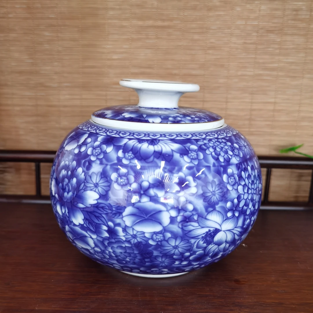 青花陶瓷茶叶罐天地方圆半斤密封罐储物罐中式瓷罐储茶罐家用罐