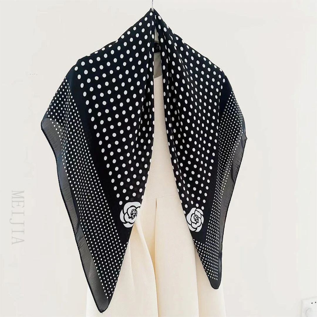 【山茶花波点】夏季薄款气质时尚90方巾斜纹简约轻奢女士丝巾