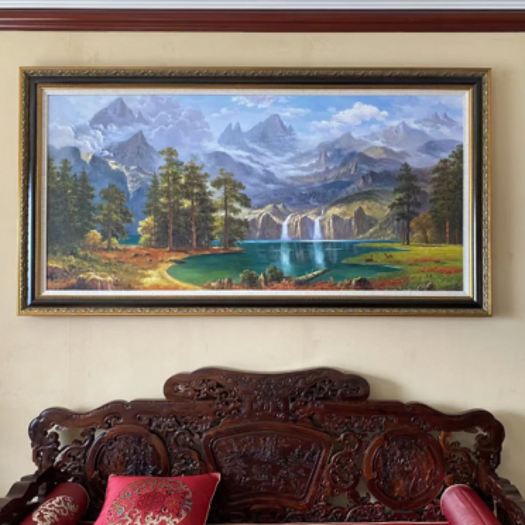 聚宝盆山水画客厅装饰画美式沙发背景墙欧式风景画106*206