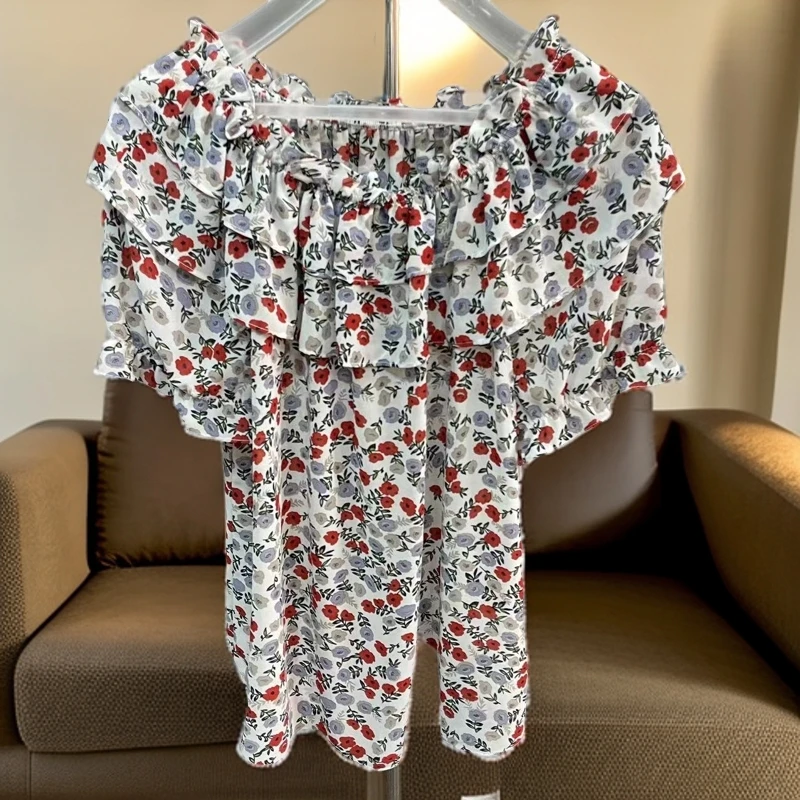 3136#【木兮兮专属】2024时尚衬衫女减龄小衫碎花显瘦打底上衣