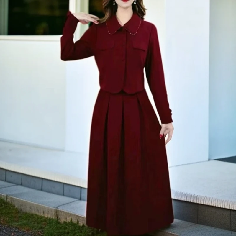 8816#红【木兮兮专属】2026年秋冬季新气质显瘦复古轻奢时尚连衣裙