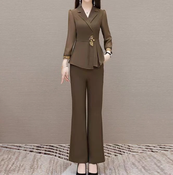 A045咖色【木兮兮专属】2024年春秋新款气质显瘦新中式两件套装女